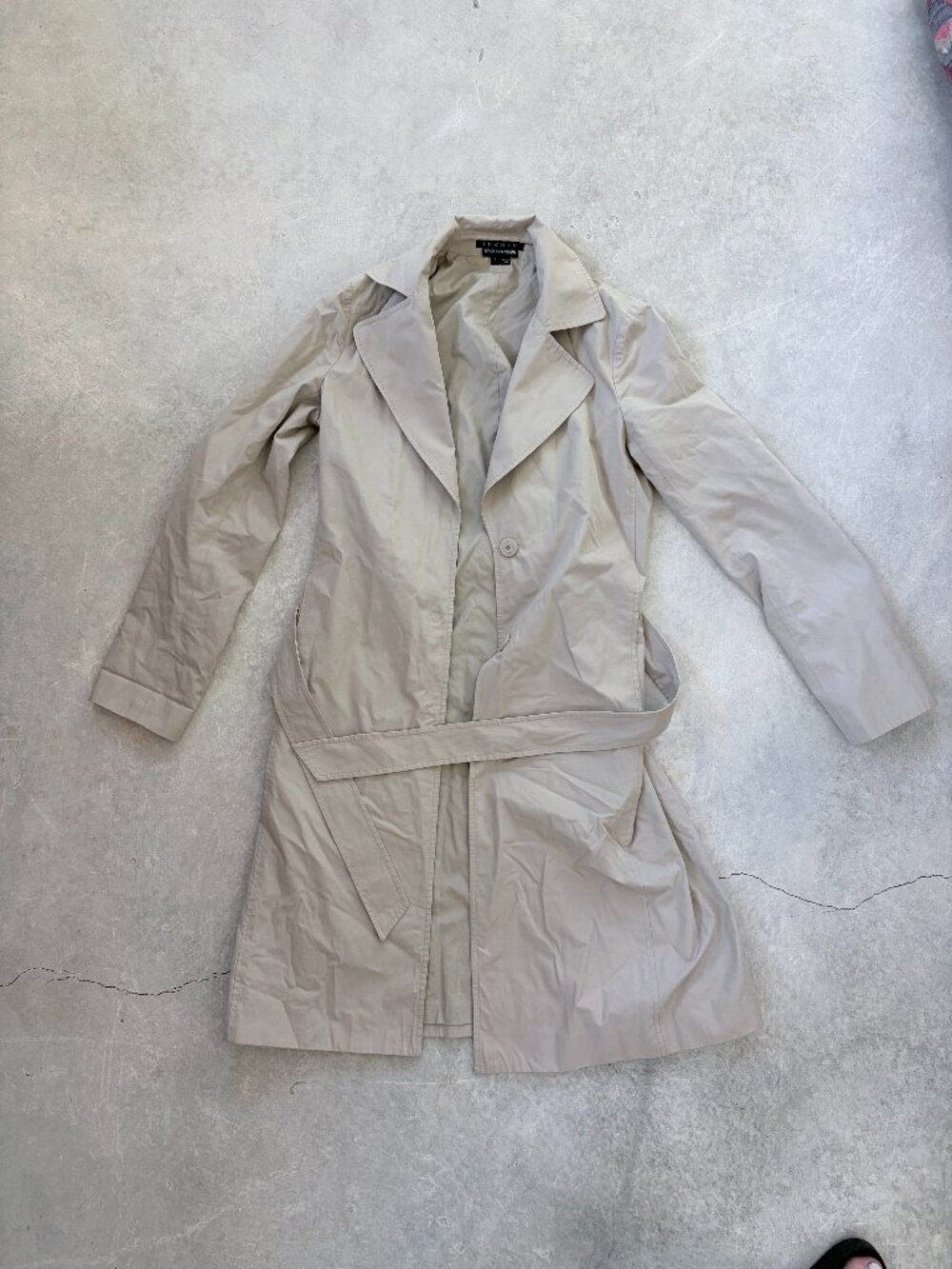 Theory Beige Trench Coat Belted Lightweight Jacket Size S